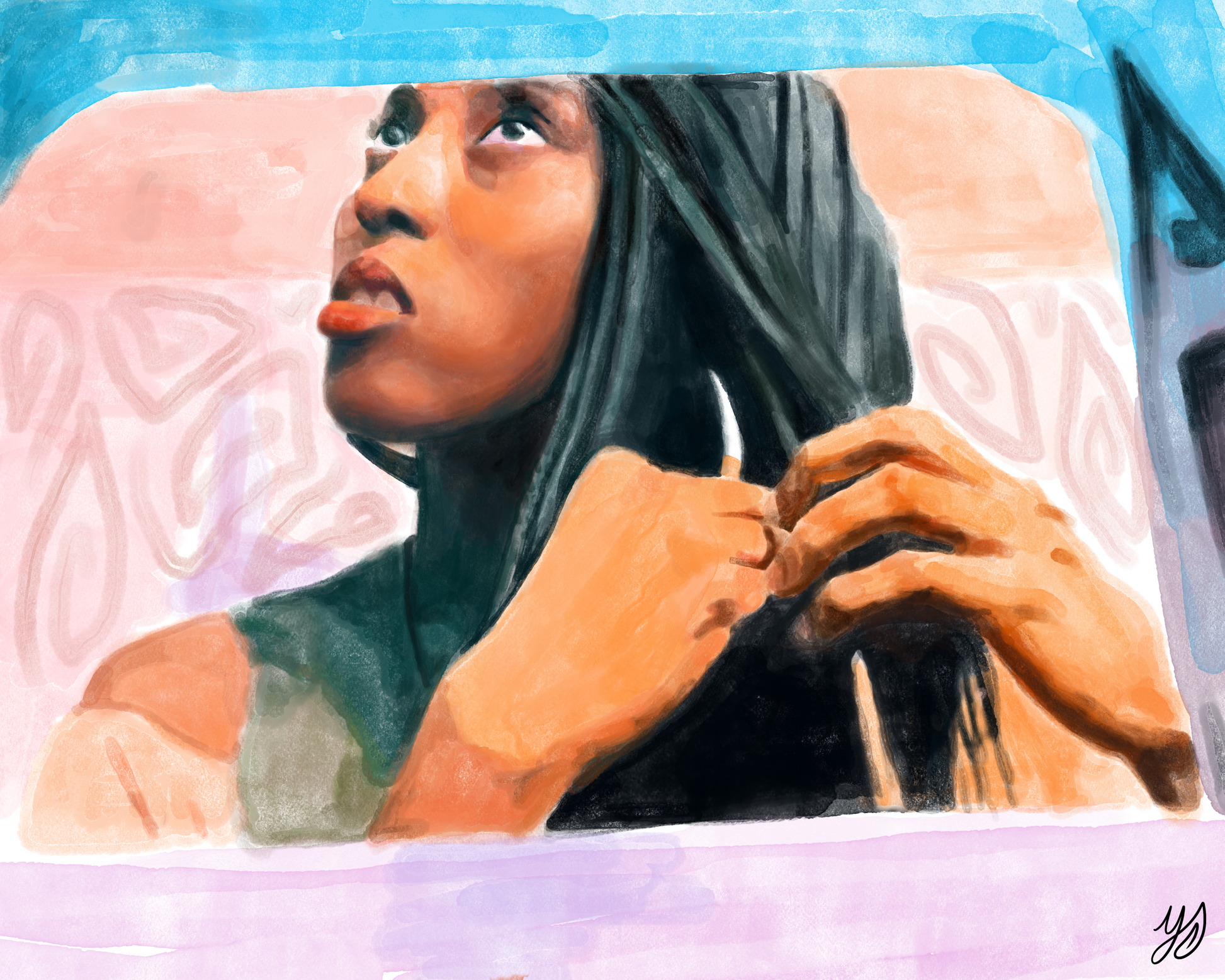 Digital Water Color Painting Self Portrait by Miami Multidisciplinary Artist Yashiva Robinson 2024