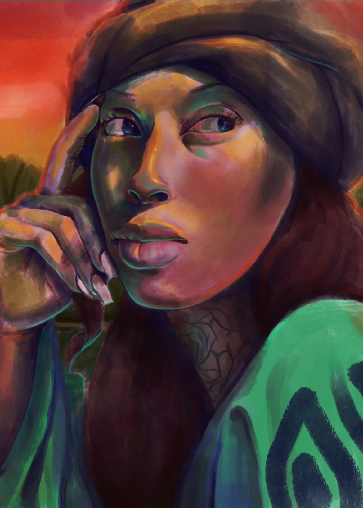 Gouache Digital Painting Self Portrait By Miami Multidisciplinary Artist Yashiva Robinson 2024