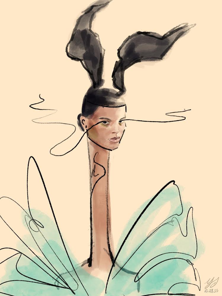 Harper’s Bazaar December 2021 Fashion Illustration by Fashion Sketch Artist Yashiva Robinson